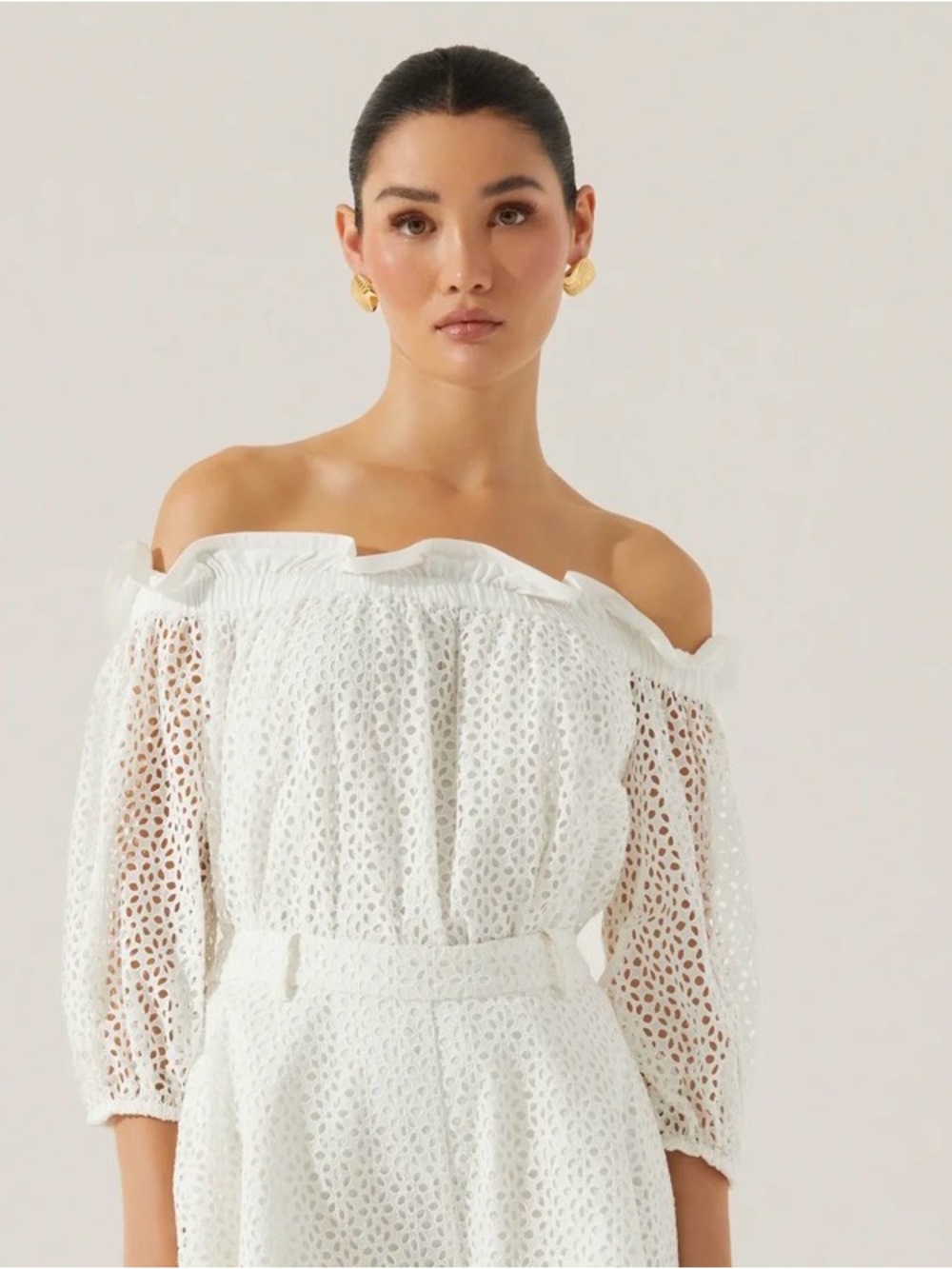 Astr White Off-Shoulder Eyelet Lace Blouse
